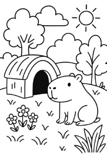 Bahçede Oynayan Kapibara – A4 Pdf hayvan boyama sayfası indir ve yazdır