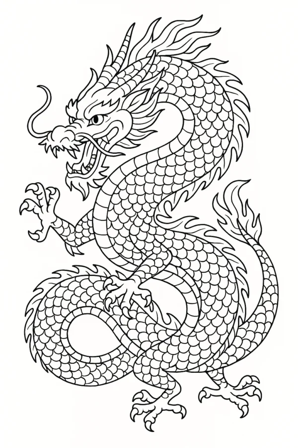 Güçlü Asya Ejderhası Boyama Sayfaları — detaylı boyama resimleri