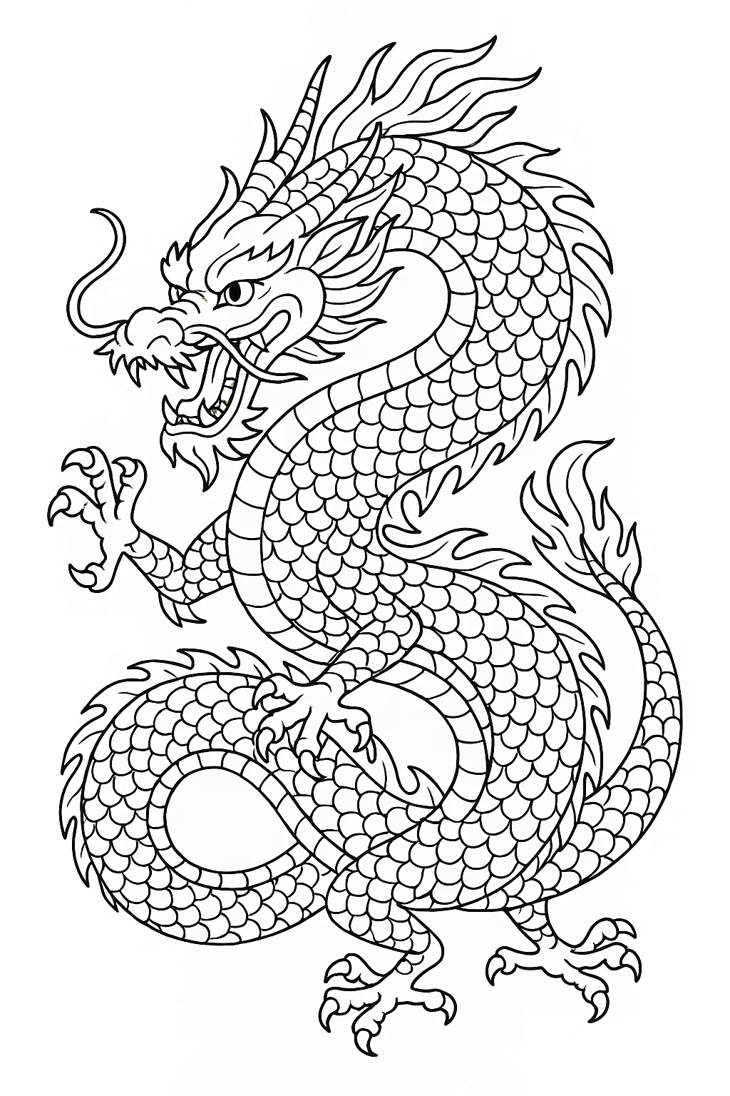 Güçlü Asya Ejderhası Boyama Sayfaları — detaylı boyama resimleri