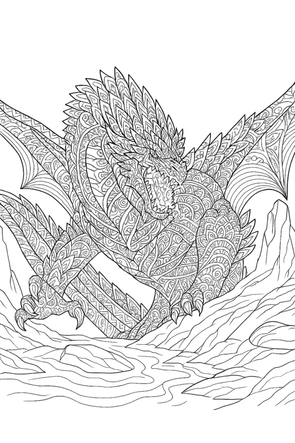 Detaylı Ejderha Antistres Boyama Sayfaları — karmaşık ve yaratıcı boyama resimleri
