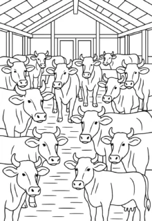 Ahırdaki İnekler Boyama Sayfası — PDF indir, yazdır ve boya