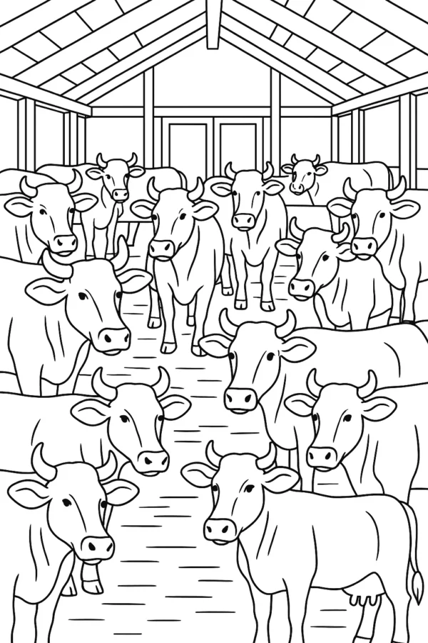Ahırdaki İnekler Boyama Sayfası — PDF indir, yazdır ve boya