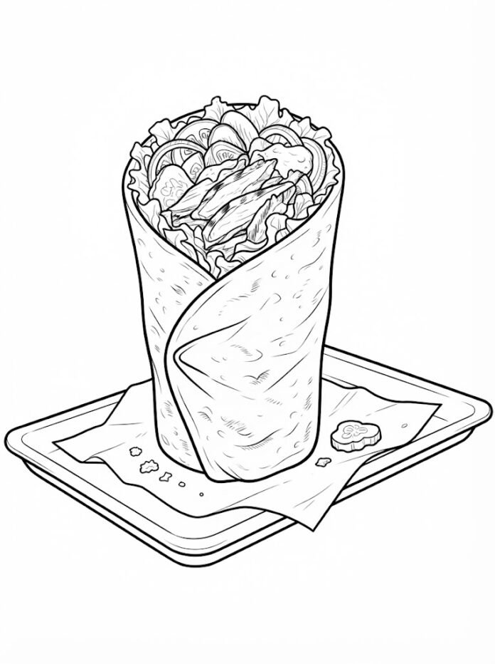 Juicy Shawarma on a Tray Coloring Page – Free Printable Coloring Page