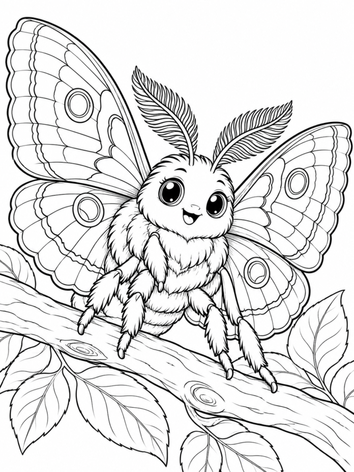 Fluffy Moth Coloring Page – Free Printable Coloring Page