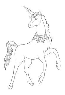 Kolyeli asil unicorn boyama sayfası — çocuklar için ücretsiz çizim