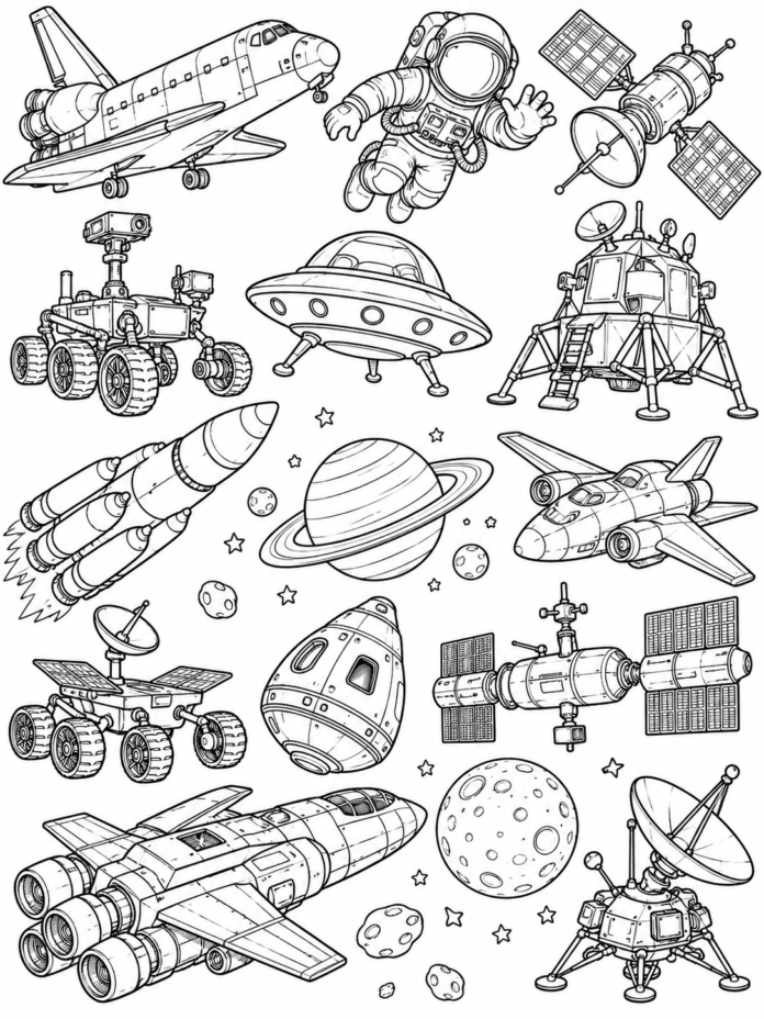 Space Technology Coloring Page – Free Printable Coloring Page