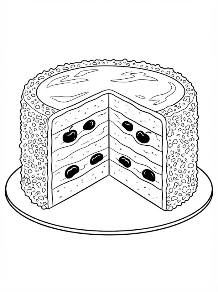 Chocolate Layer Cake with Cherries Coloring Page – Free Printable Coloring Page