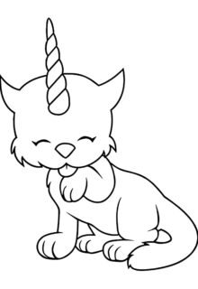 Sevimli unicorn kedi boyama sayfası — çocuklar için ücretsiz çizim