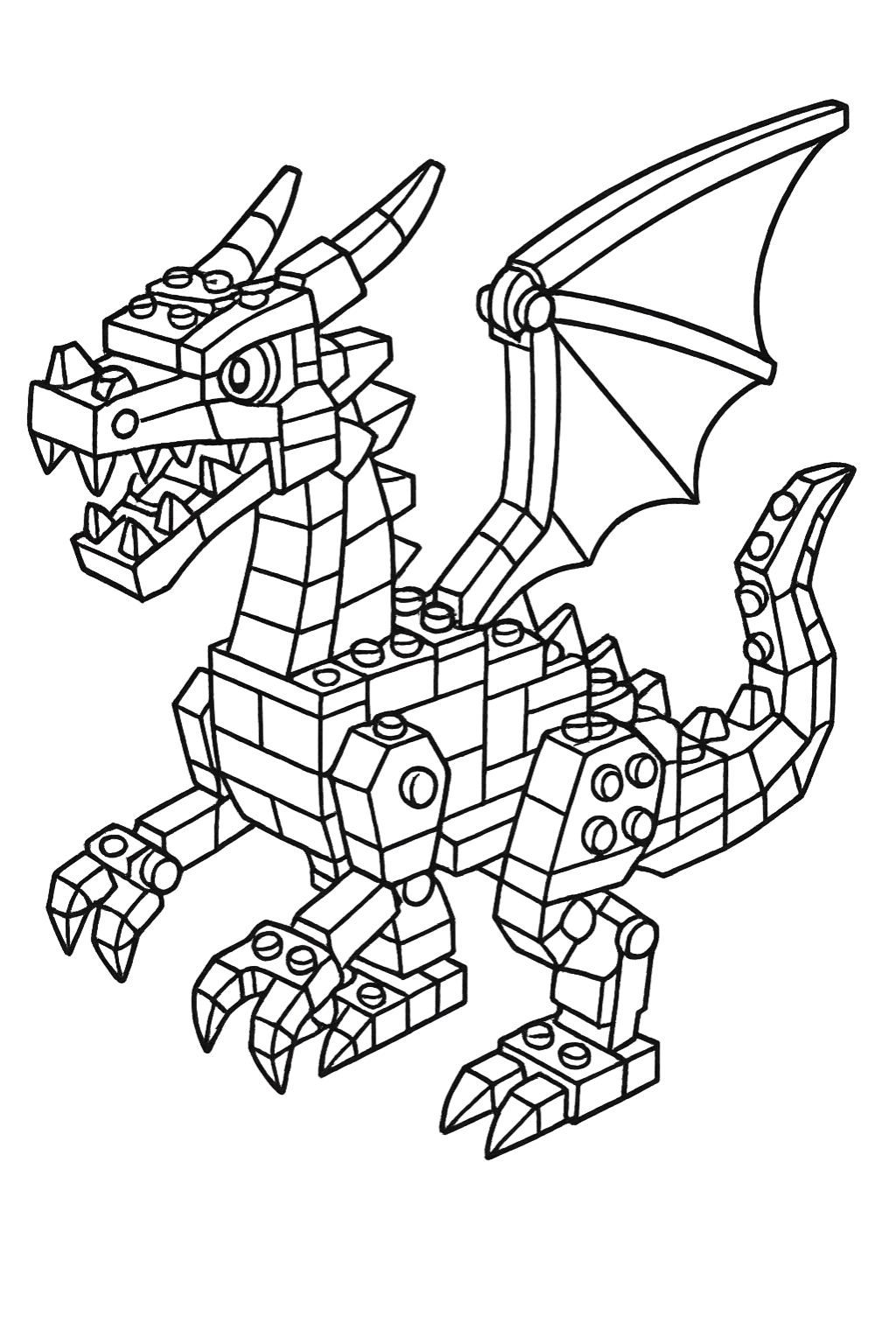 LEGO Ejderha Boyama Sayfaları — blok tarzı ejderha boyama resimleri