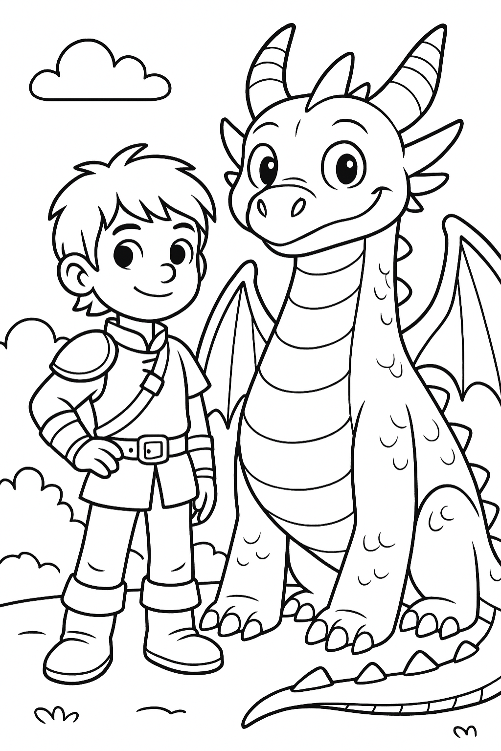 Çocuk ve Ejderha Boyama Sayfaları — sevimli dostluk temalı boyama resimleri