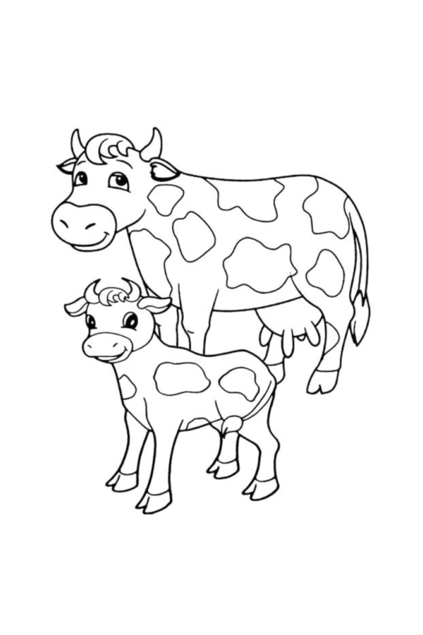İnek ve Buzağı Boyama Sayfası – Ücretsiz indir ve yazdır