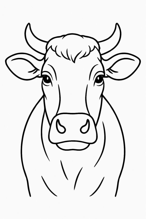 İnek başı boyama sayfası — ücretsiz indir ve yazdır