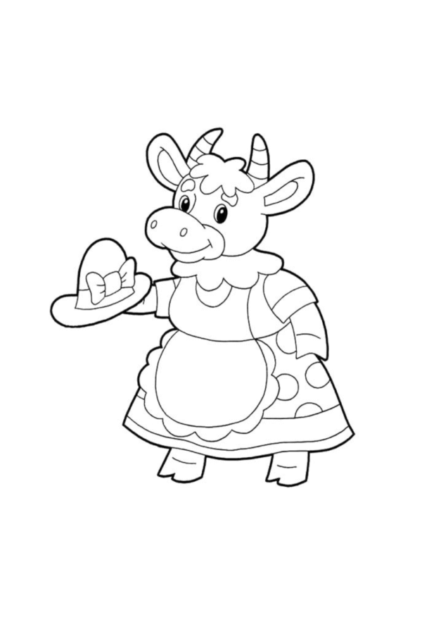 Şapkalı inek boyama sayfası — ücretsiz indir ve yazdır